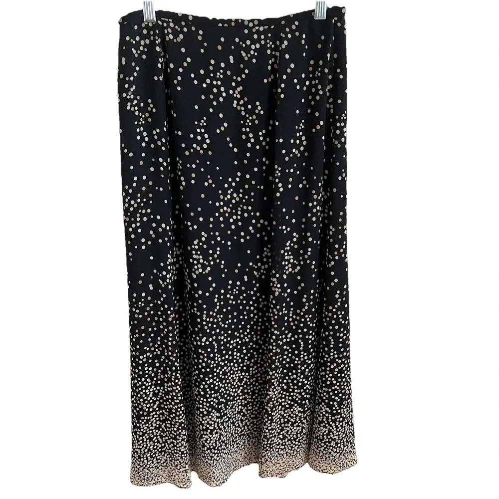 Valerie Stevens 100% Silk 2 Piece Maxi Skirt Set Petite S Sheer Polka Dot Career